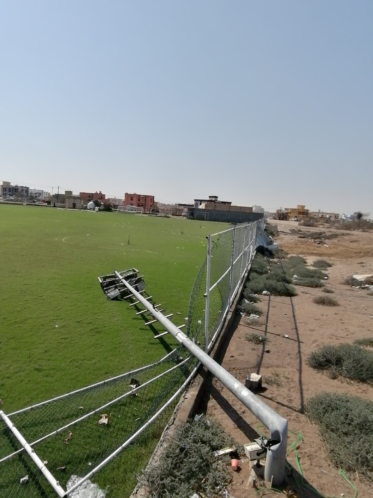 الأضرار التي خلفها إعصار شاهين بمرافق نادي السويق والفرق الأهلية