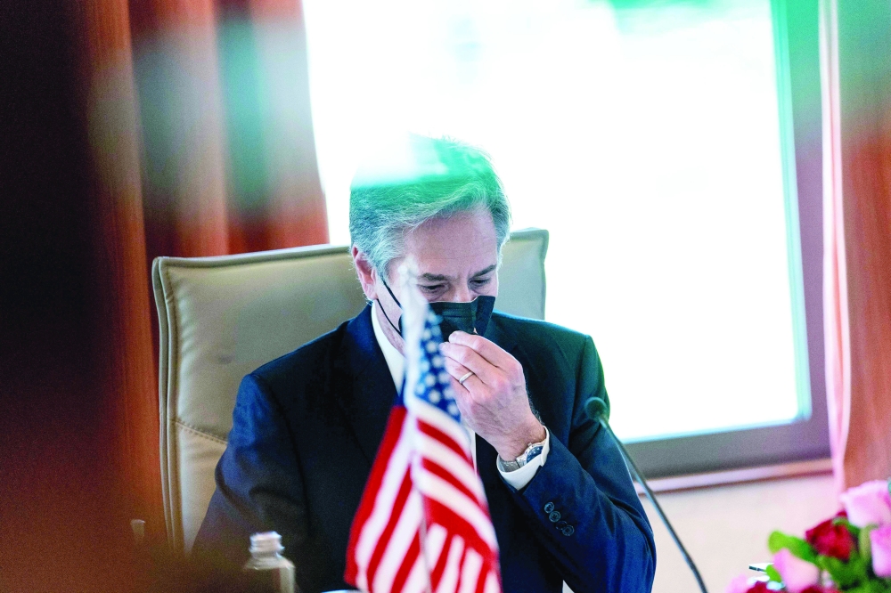 وزير الخارجية الامريكي في مؤتمر صحفي عقده في العاصمة الكينية، نيروبي، امس.  ا ف ب 