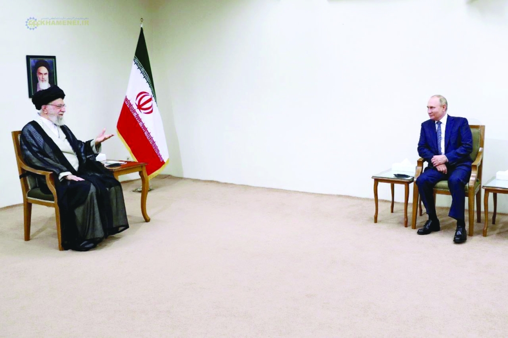 خامنئي خلال استقباله لبوتين في طهران، الثلاثاء الماضي.