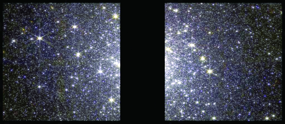 صورة مركبة من أربعة تعريضات ضوئية توضح العنقود الكروي M92 