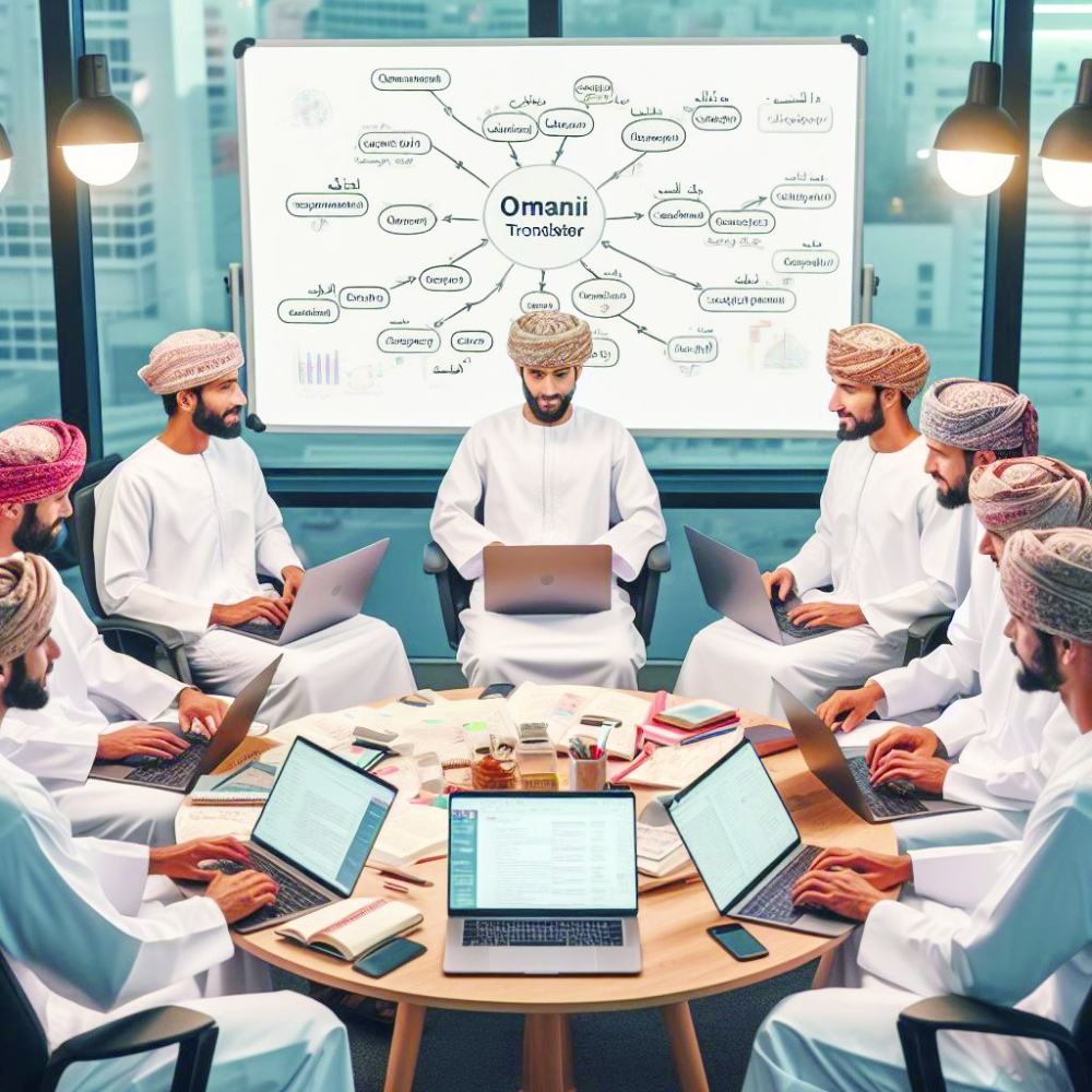 صورة بالذكاء الاصطناعي تصف عمل مجموعة من المترجمين تحت سقف جمعية خاصة بالترجمة